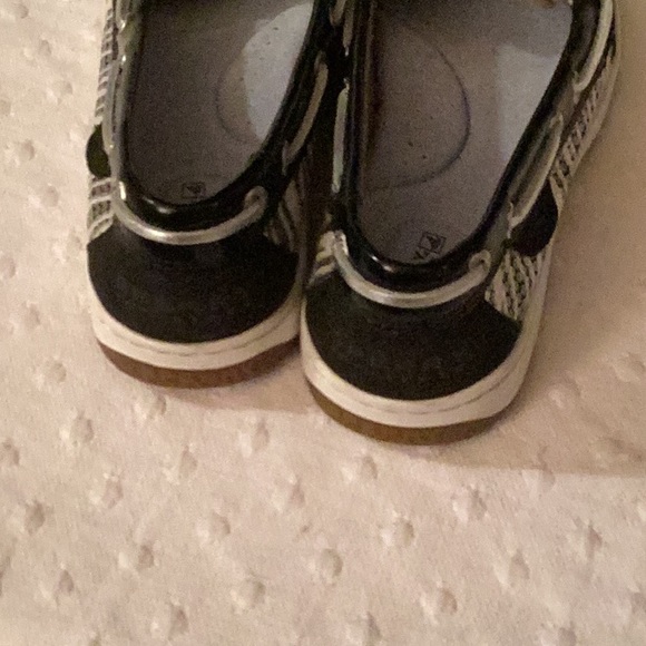 N N B Sperry top slider black & white sequins zebra leather shoes # 7.5 M. - Picture 6 of 9